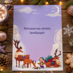 Mikulás levél rénszarvas etetés levélpapírja – választható háttér a Mikulás levélhez, rénszarvasokkal és egy manóval télies erdei jelenetben